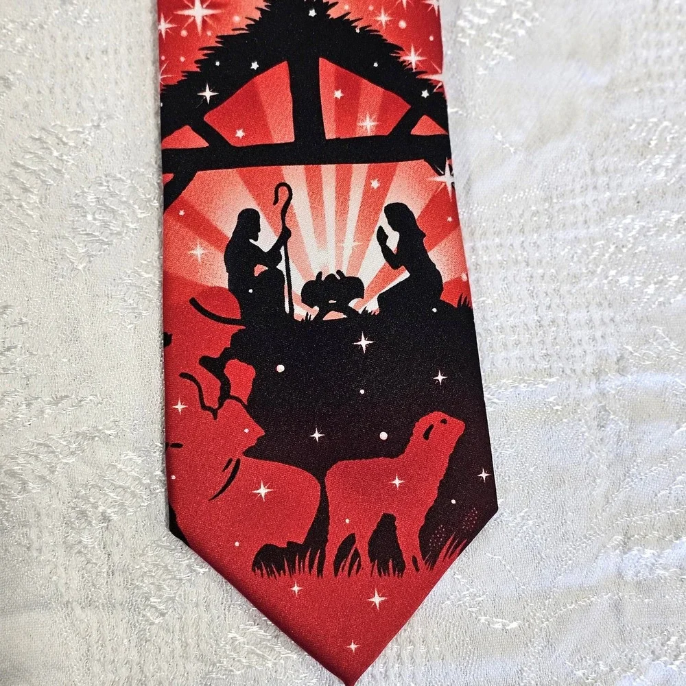 Tie Tales Mens Christmas Nativity Scene Tie Red Religious Holiday Angels